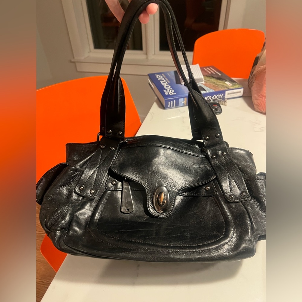 Toscani black Italian Leather Shoulder Tote Bag Y2K